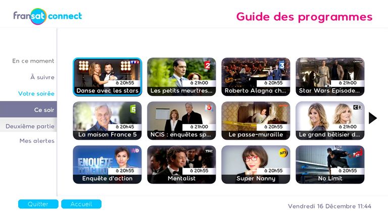 Ecran Guide des programmes App TV
